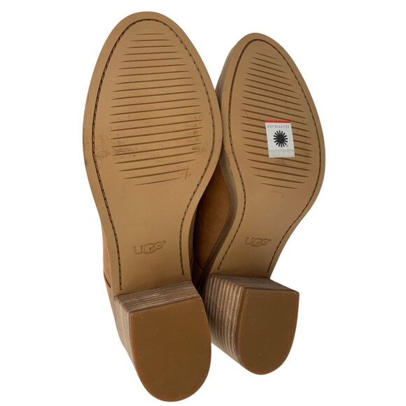 Rare UGG Womens Oriana Size 12 Tan Leather Lace-Up Zip Ankle Boots Stacked Heel - Picture 8 of 16